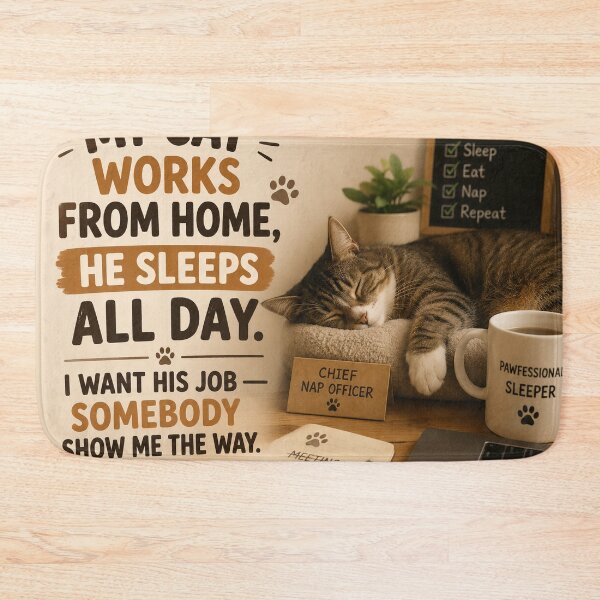 Item preview, My Cat Works From Home He Sleeps All Day Funny Cat Meme designed and sold by riki2365.