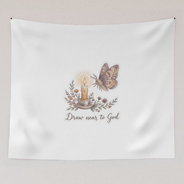 Item preview, Christian Cottagecore Moth Candle Tote Bag Draw Near to God Bible Verse Faith Gift designed and sold by Small & Beloved.