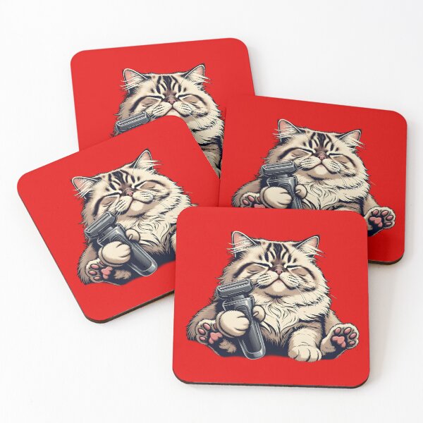 Item preview, Fluffy Cat with Razor — Funny Blissed Out Grooming Sticker designed and sold by Sacred Absurdist.