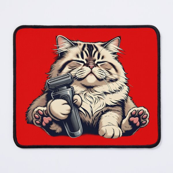 Item preview, Fluffy Cat with Razor — Funny Blissed Out Grooming Sticker designed and sold by Sacred Absurdist.