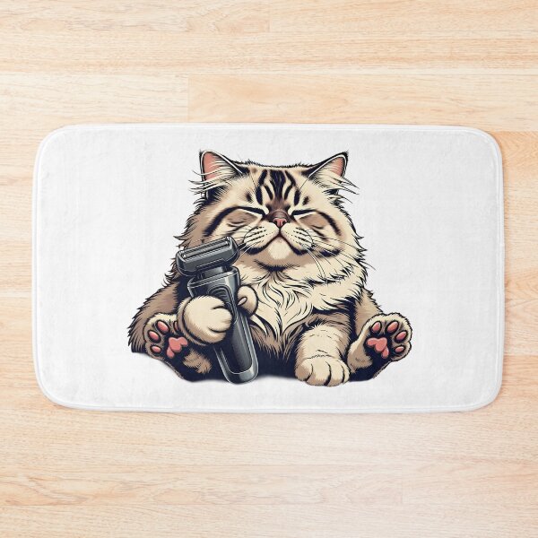 Item preview, Fluffy Cat with Razor — Funny Blissed Out Grooming Sticker designed and sold by Sacred Absurdist.