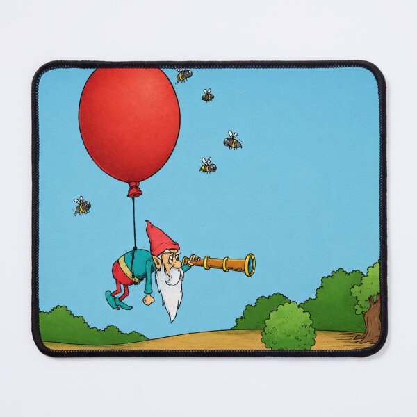 Item preview, Flying Gnome Cartoon Illustration with Balloon Telescope for Kids designed and sold by RickE.