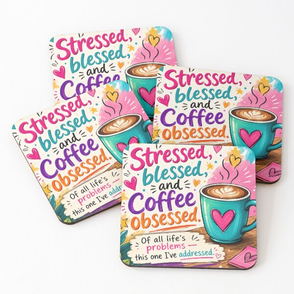 Item preview, Stressed Blessed Coffee Obsessed Funny Quote Colorful Art designed and sold by riki2365.