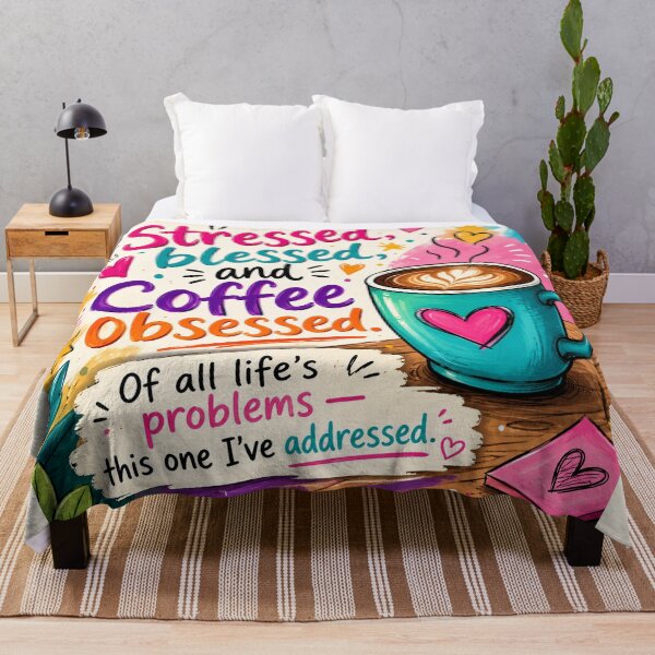 Item preview, Stressed Blessed Coffee Obsessed Funny Quote Colorful Art designed and sold by riki2365.
