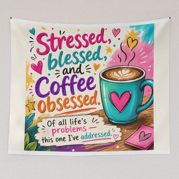 Item preview, Stressed Blessed Coffee Obsessed Funny Quote Colorful Art designed and sold by riki2365.