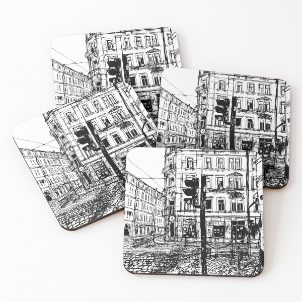 Item preview, Schiefe Ecke Schwarzweiß – Dresden Neustadt 01099 designed and sold by UMA Urban Sketch.