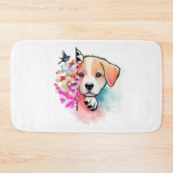 Item preview, Cute Puppy with Colorful Flowers & Bird Watercolor Art designed and sold by ExploreAura Studio.