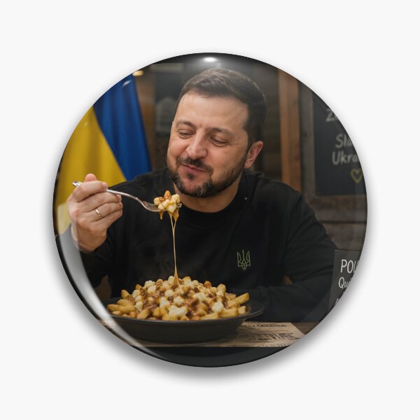 Item preview, Zelensky eats a poutine designed and sold by WLFCo.