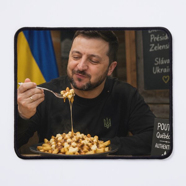 Item preview, Zelensky eats a poutine designed and sold by WLFCo.