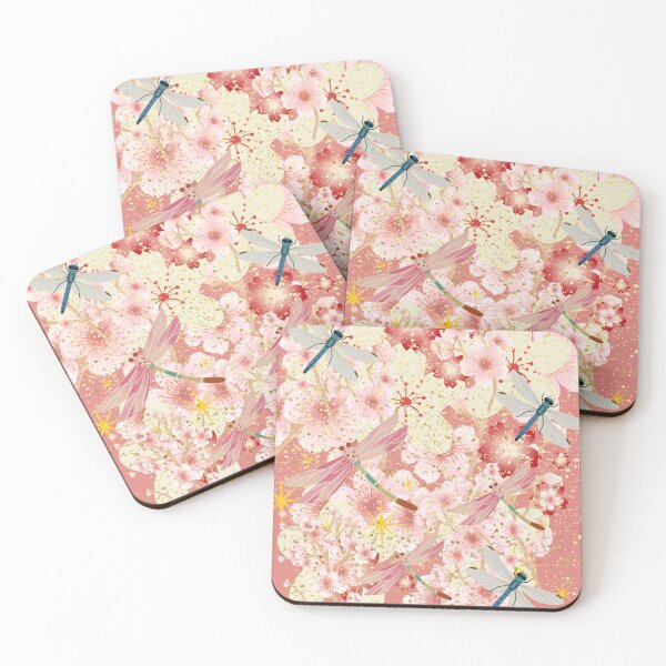 Artikelvorschau, Libelle Kirschblüte Sakura Gold Glitzer Rosa Japanischer Kunstdruck entworfen und verkauft von Extremeallie.
