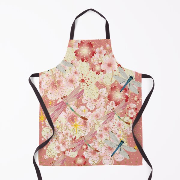 Item preview, Dragonfly Cherry Blossom Sakura Gold Sparkle Pink Japanese Art Print designed and sold by Extremeallie.