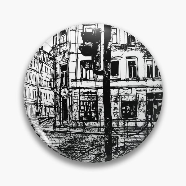 Item preview, Schiefe Ecke Schwarzweiß – Dresden Neustadt 01099 designed and sold by UMA Urban Sketch.