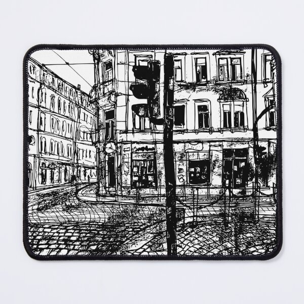 Item preview, Schiefe Ecke Schwarzweiß – Dresden Neustadt 01099 designed and sold by UMA Urban Sketch.