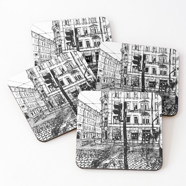 Item preview, Schiefe Ecke Schwarzweiß – Dresden Neustadt 01099 designed and sold by UMA Urban Sketch.