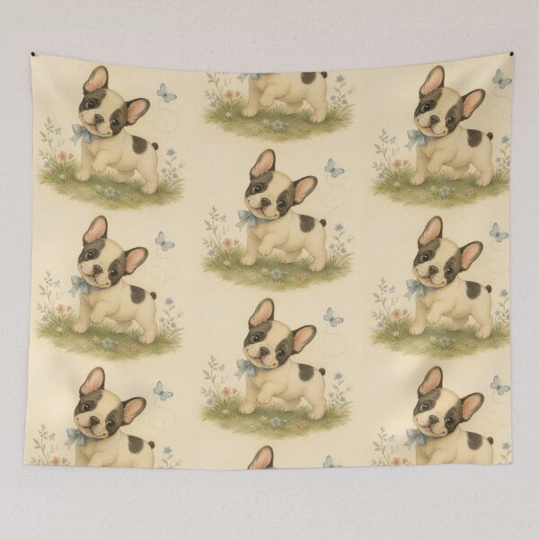 Item preview, Black and White French Bulldog Dog Floral Baby Nursery Room designed and sold by DogGonePeople.