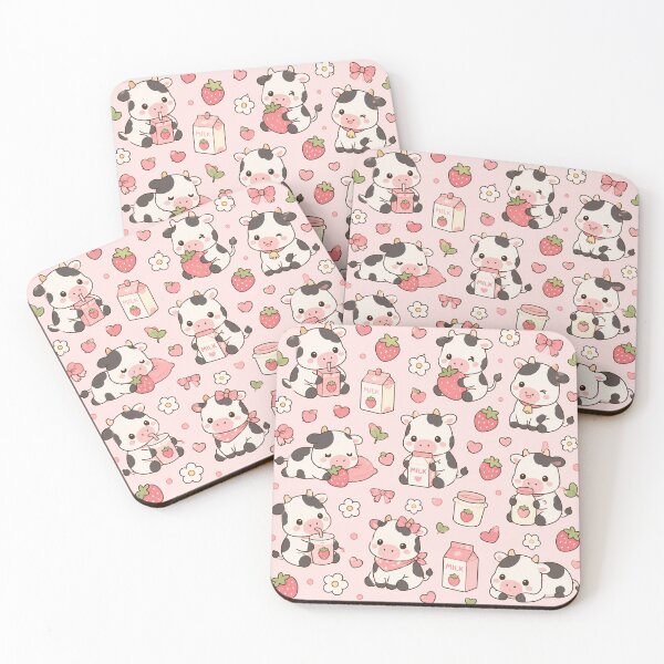 Item preview, Kawaii Cow Strawberry Pattern designed and sold by Soft Berry Studio.