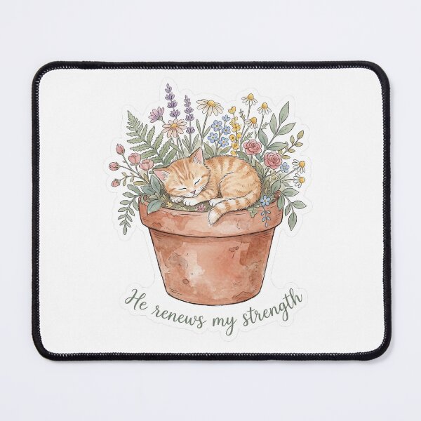 Item preview, Christian Cottagecore Kitten Flower Pot Tote Bag Isaiah 40 He Renews My Strength Faith Gift designed and sold by Small & Beloved.