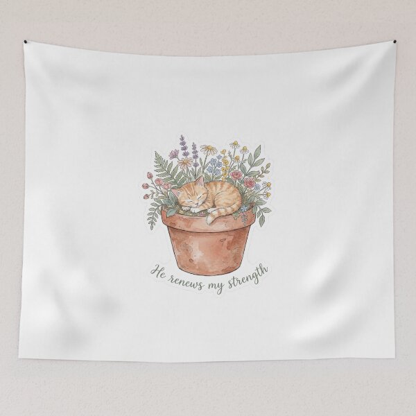 Item preview, Christian Cottagecore Kitten Flower Pot Tote Bag Isaiah 40 He Renews My Strength Faith Gift designed and sold by Small & Beloved.