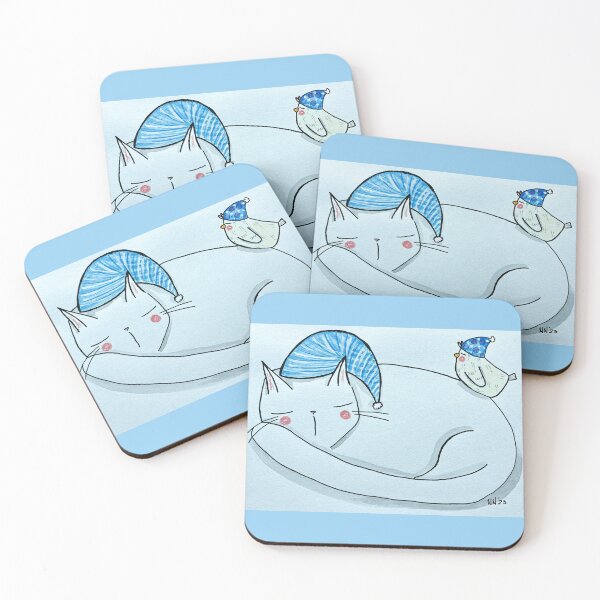 Item preview, Napping with Friends - Dream Core White Cat and Bird Mixed Media - Day 363 of 365  designed and sold by BeeandKiwi.