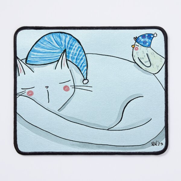 Item preview, Napping with Friends - Dream Core White Cat and Bird Mixed Media - Day 363 of 365 designed and sold by BeeandKiwi.