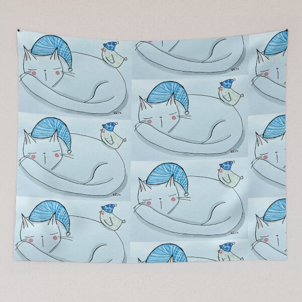 Item preview, Napping with Friends - Dream Core White Cat and Bird Mixed Media - Day 363 of 365  designed and sold by BeeandKiwi.