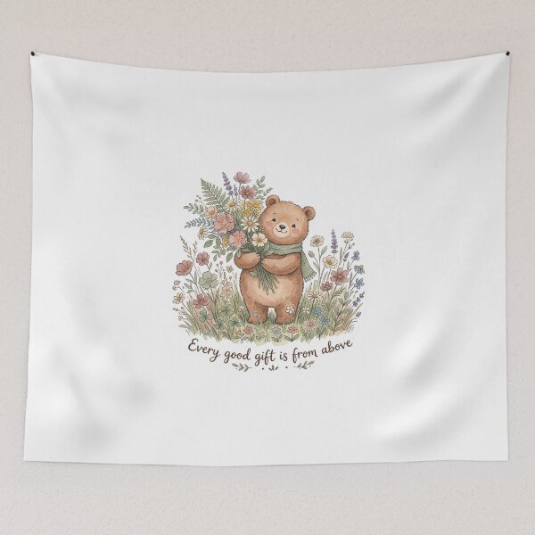 Item preview, Christian Cottagecore Bear Wildflowers Tote Bag James 1 Every Good Gift Bible Verse Faith designed and sold by Small & Beloved.