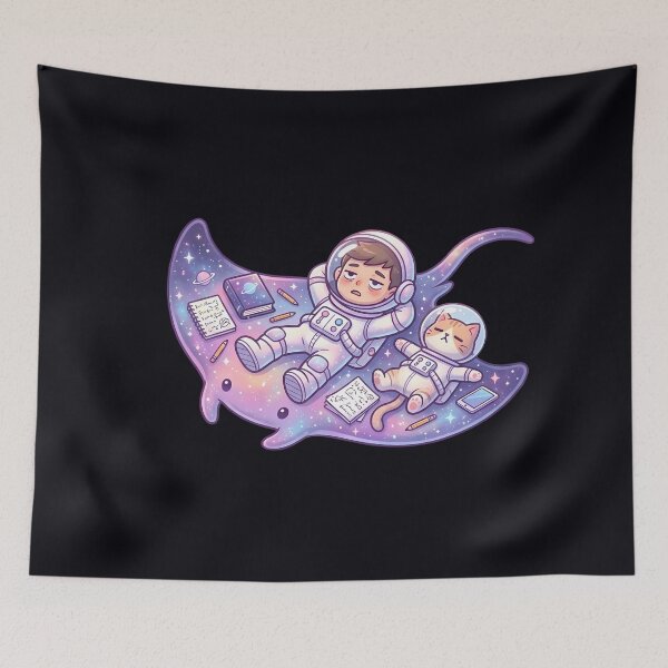 Item preview, Always Tired Space Astronaut Cat on Cosmic Manta Raye – Cute Burnout Aesthetic designed and sold by MHArtSpace.