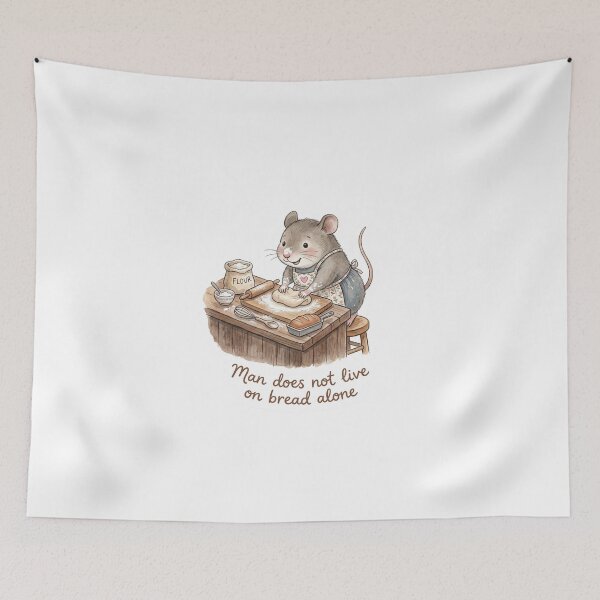 Item preview, Christian Cottagecore Mouse Baking Tote Bag Matthew 4 Not By Bread Alone Bible Verse Gift designed and sold by Small & Beloved.