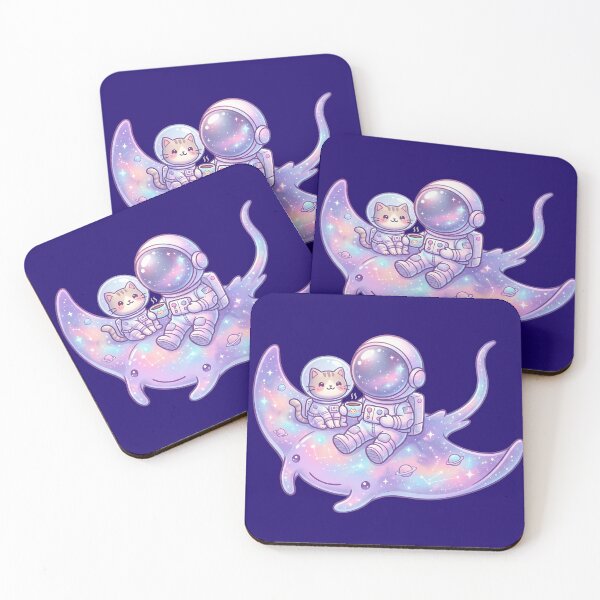 Item preview, Astronaut & Cat Coffee in Space – Cute Cosmic Companions on Galaxy Manta Ray designed and sold by MHArtSpace.
