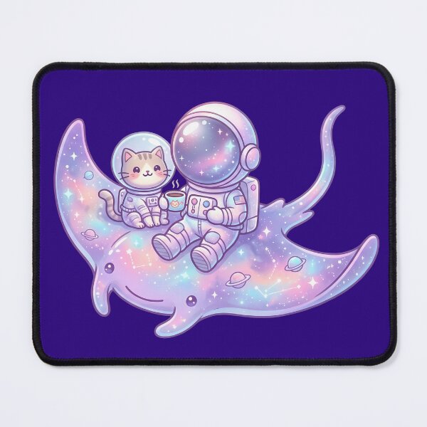 Item preview, Astronaut & Cat Coffee in Space – Cute Cosmic Companions on Galaxy Manta Ray designed and sold by MHArtSpace.