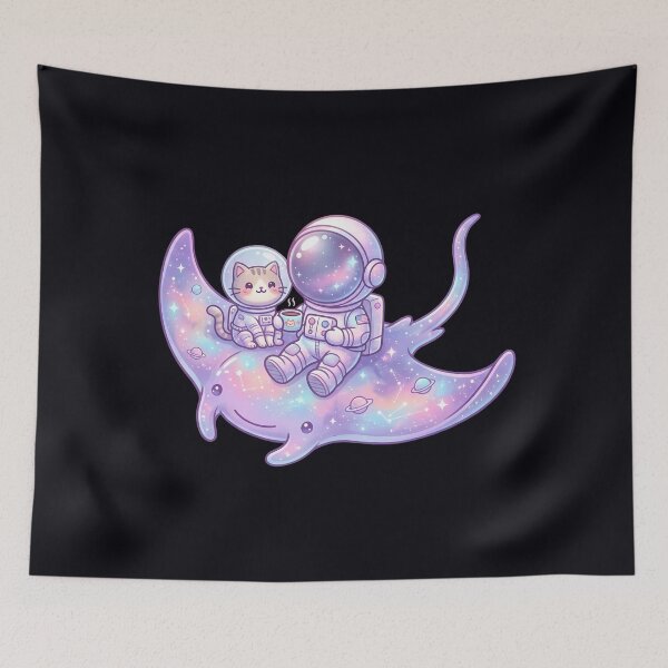 Item preview, Astronaut & Cat Coffee in Space – Cute Cosmic Companions on Galaxy Manta Ray designed and sold by MHArtSpace.