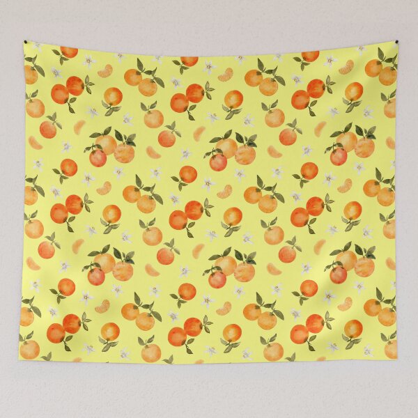 Item preview, Oranges and Orange Blossoms in Watercolor (Yellow Background) designed and sold by andrebalest.art.