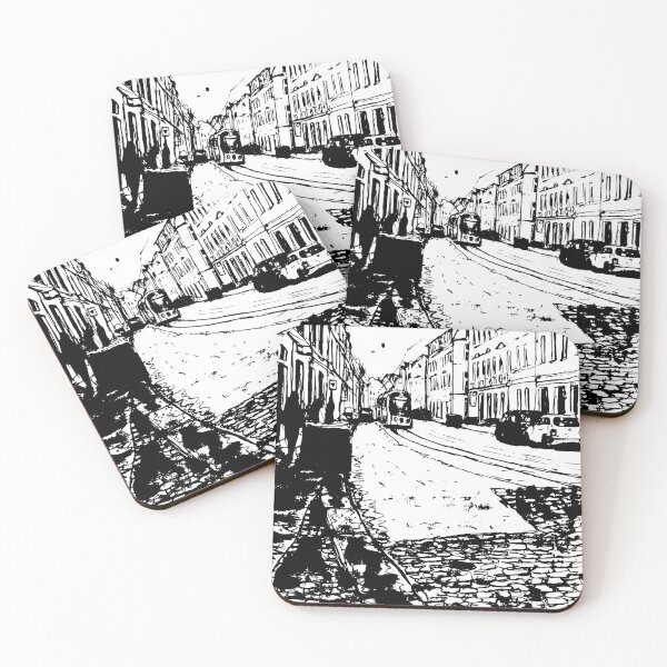 Item preview, Rothenburger Straße, black and white with train – Dresden 01099 designed and sold by UMA Urban Sketch.