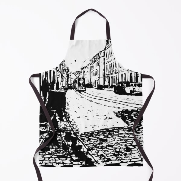 Item preview, Rothenburger Straße, black and white with train – Dresden 01099 designed and sold by UMA Urban Sketch.