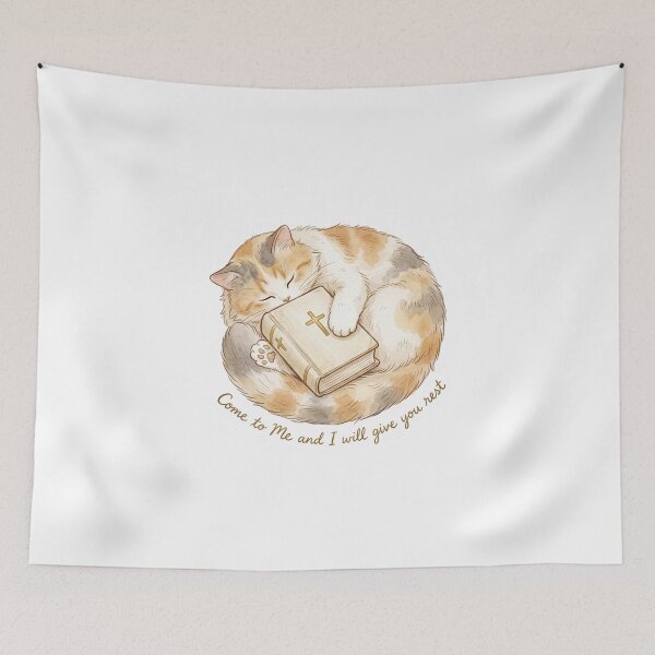 Item preview, Christian Cottagecore Cat Bible Tote Bag Matthew 11 Come to Me Rest Bible Verse Faith Gift designed and sold by Small & Beloved.