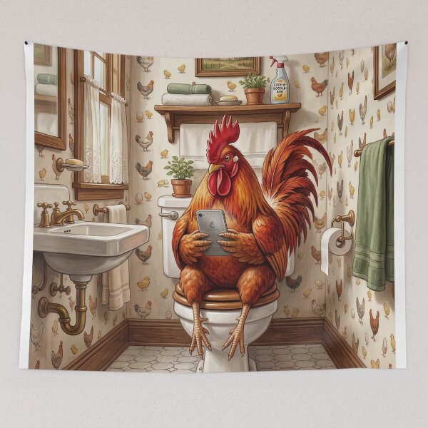 Item preview, Rooster on The Toilet with a Cell Phone designed and sold by DamesStudios.