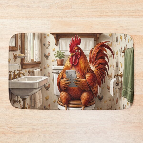 Item preview, Rooster on The Toilet with a Cell Phone designed and sold by DamesStudios.