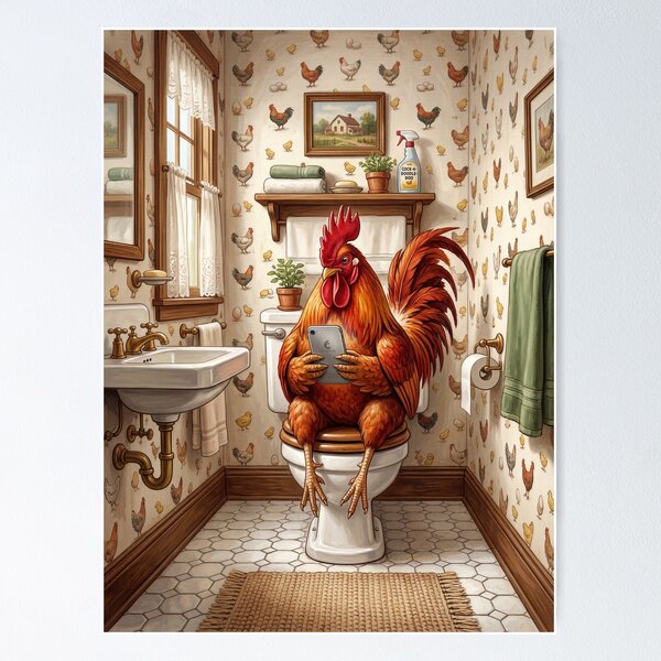 Item preview, Rooster on The Toilet with a Cell Phone designed and sold by DamesStudios.
