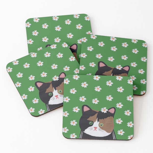 Item preview, A calico cat, wearing a daisy on its head, gazes absently in the a sea of ​​daisies. designed and sold by EmilyDouArt.