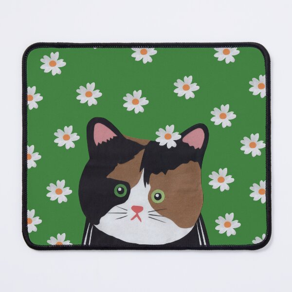 Item preview, A calico cat, wearing a daisy on its head, gazes absently in the a sea of ​​daisies. designed and sold by EmilyDouArt.