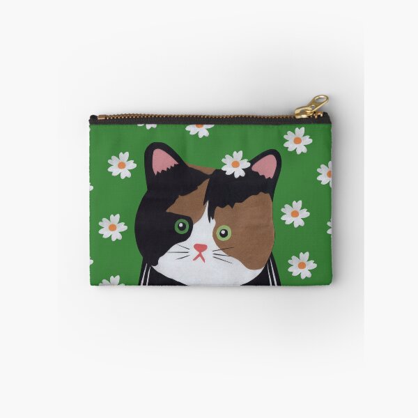 Item preview, A calico cat, wearing a daisy on its head, gazes absently in the a sea of ​​daisies. designed and sold by EmilyDouArt.