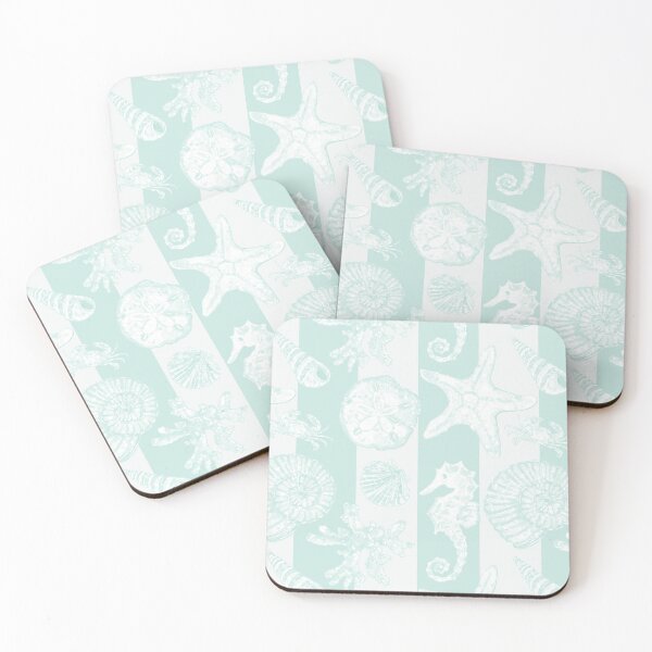 Item preview, Vintage White Washed Sea Life in Seafoam Cabana Stripes designed and sold by PD-Coastal.