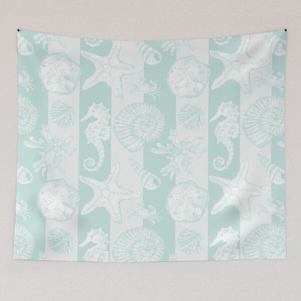 Item preview, Vintage White Washed Sea Life in Seafoam Cabana Stripes designed and sold by PD-Coastal.