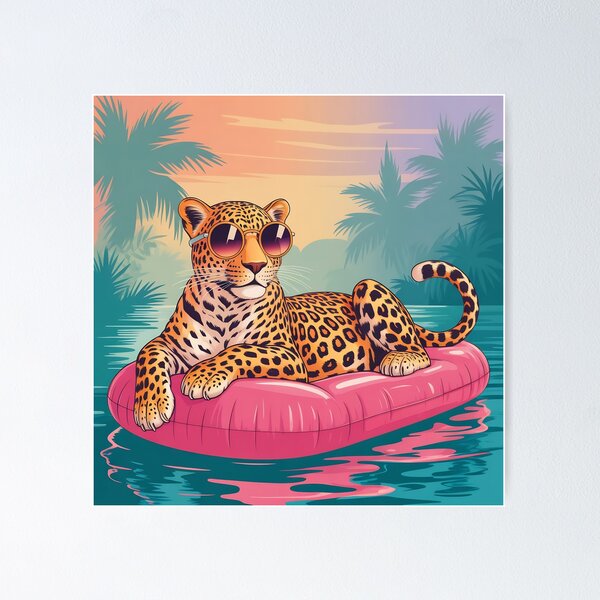 Item preview, Cool Leopard Pool Float Tropical Sunset Design | Retro Summer Jungle Aesthetic designed and sold by JadmeStudio.