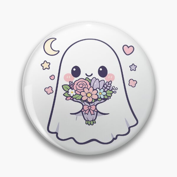 Item preview, Cute Ghost with Floral Bouquet designed and sold by digital.stickerperso.com.