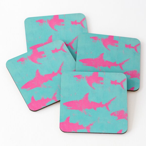 Item preview, Electric Pink Sharks — Turquoise Retro Painting designed and sold by Jandedan.