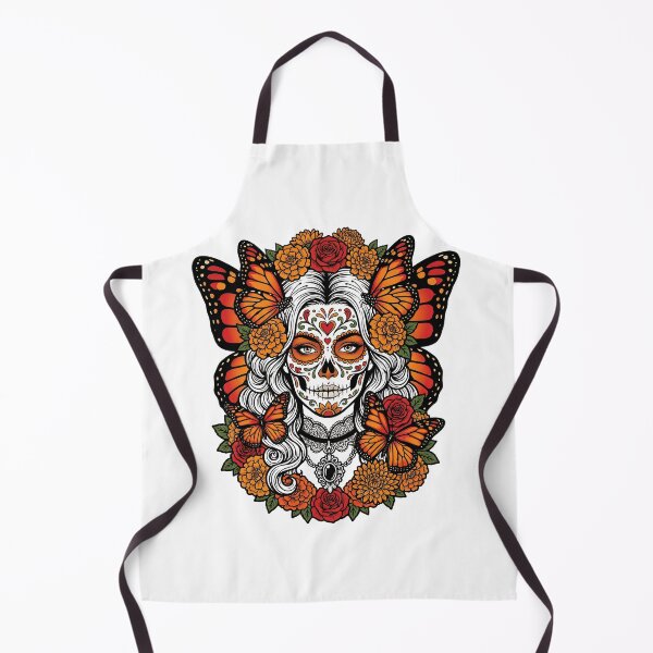 Item preview, Day of the Dead Sugar Skull Woman with Monarch Butterflies and Marigolds designed and sold by BumbleBloom7.