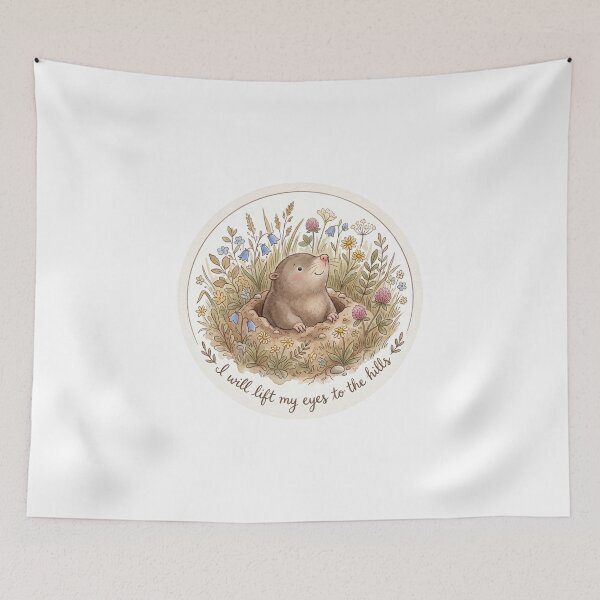 Item preview, Christian Cottagecore Mole Ground Tote Bag Psalm 121 Lift My Eyes to the Hills Bible Verse designed and sold by Small & Beloved.