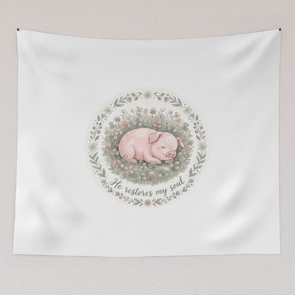 Item preview, Christian Cottagecore Piglet Clover Tote Bag Psalm 23 He Restores My Soul Bible Verse Gift designed and sold by Small & Beloved.