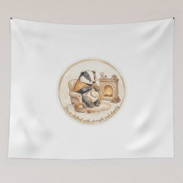 Item preview, Christian Cottagecore Badger Knitting Tote Bag Proverbs 31 She is Clothed With Strength Gift designed and sold by Small & Beloved.